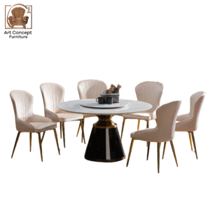 Marvel Dining Set 1+6 – 7-Seater Marble Dining Table with Cushioned Chairs